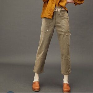 Anthropologie Maeve Turner Utility Cargo Pants Moss Green Sz 31 Cotton Lyocel
